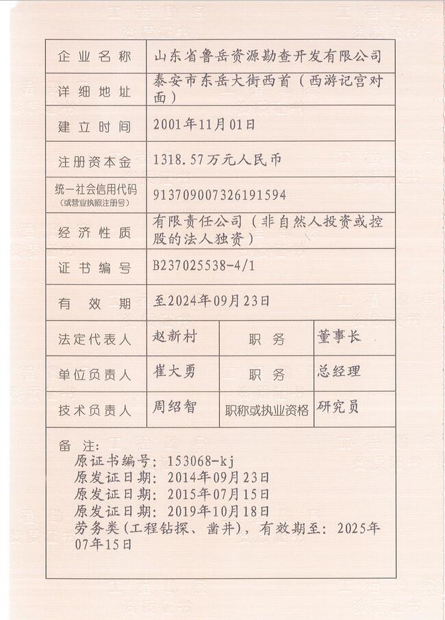 工程地質綜合甲級/山東省魯岳資源勘查開發(fā)有限公司！(圖2)